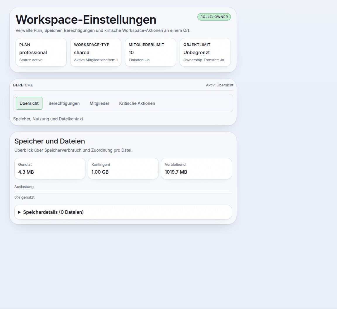 Workspace-Einstellungen in der Tenata App