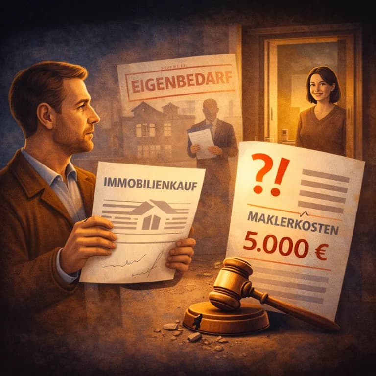 Illustration zum Mietrechtsfall „Sind Maklerkosten beim Eigentumserwerb nach einer Eigenbedarfskündigung als Schaden ersatzfähig?“