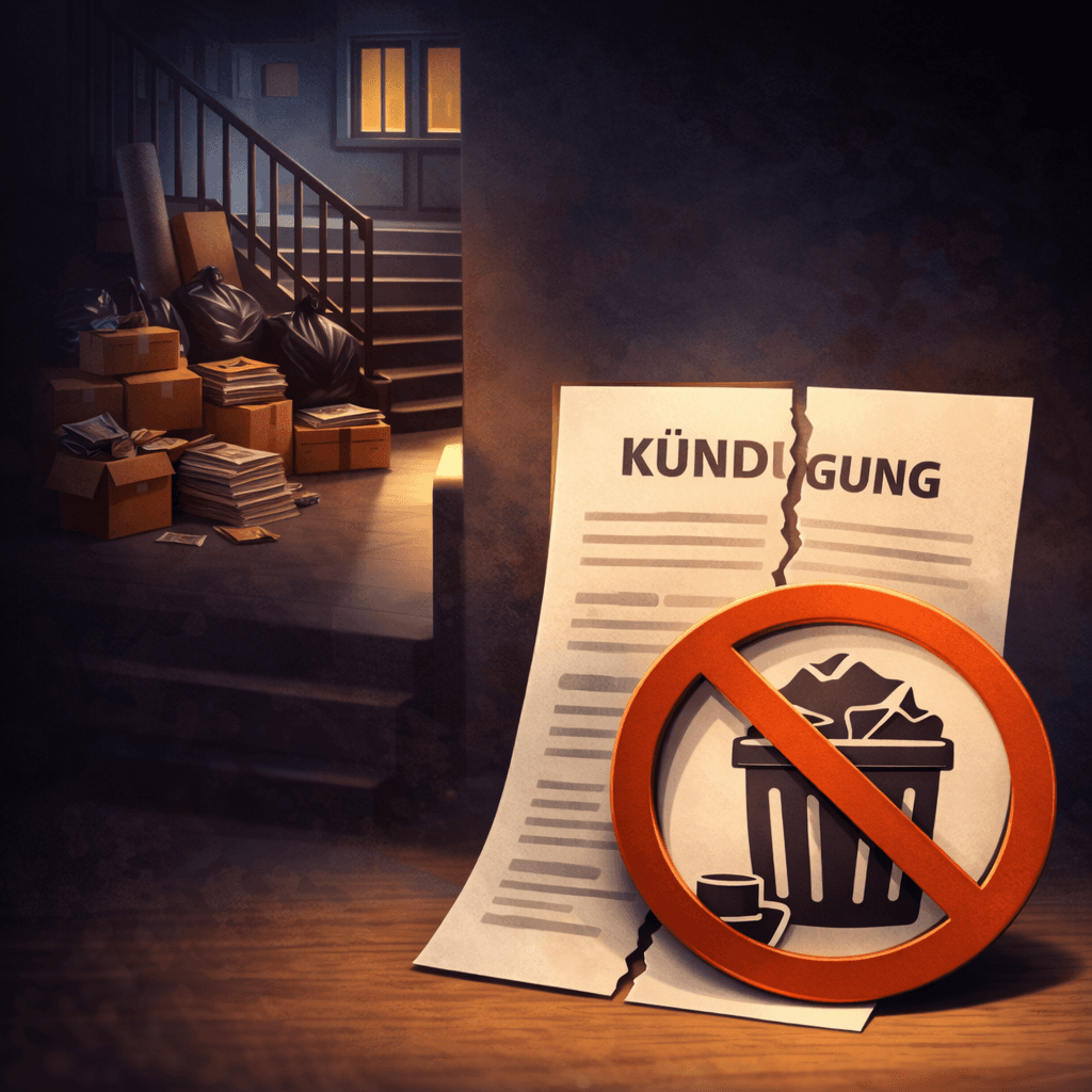Illustration zum Mietrechtsfall „Kündigung wegen Müll im Treppenhaus und unvollständiger Besichtigung“
