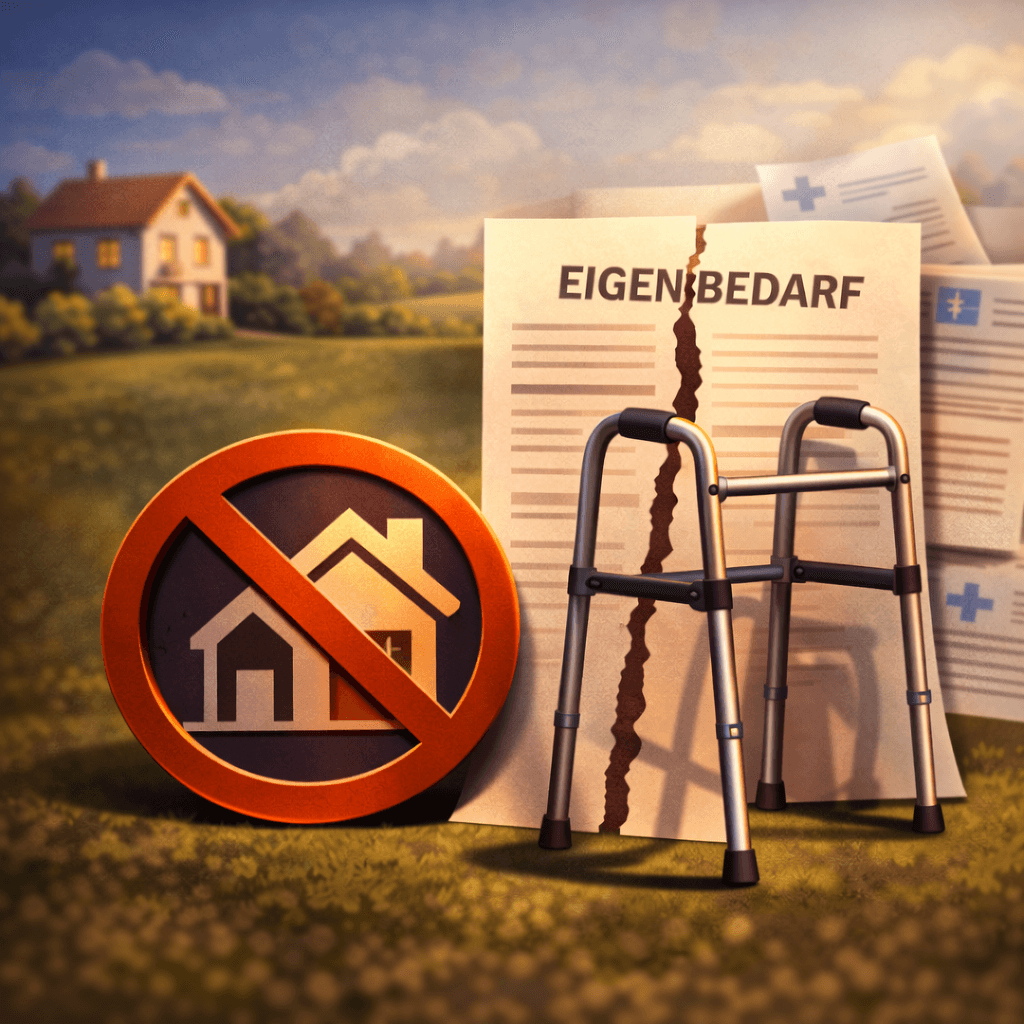 Illustration zum Mietrechtsfall „Eigenbedarfskündigung: Mieter behält die Wohnung wegen unzumutbarer Härte“