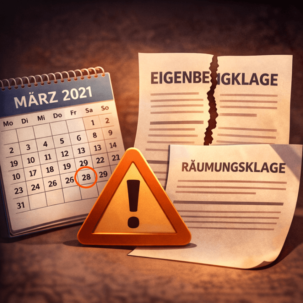 Illustration zum Mietrechtsfall „Eigenbedarfskündigung: Räumungsklage vor Fristablauf war zu früh“