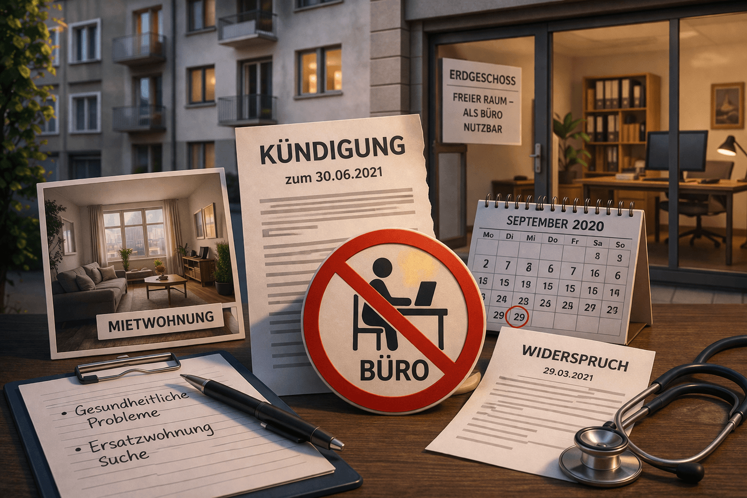 Illustration zum Mietrechtsfall „Wohnung als Büro: Kündigung ohne Zweckentfremdungsgenehmigung unwirksam“