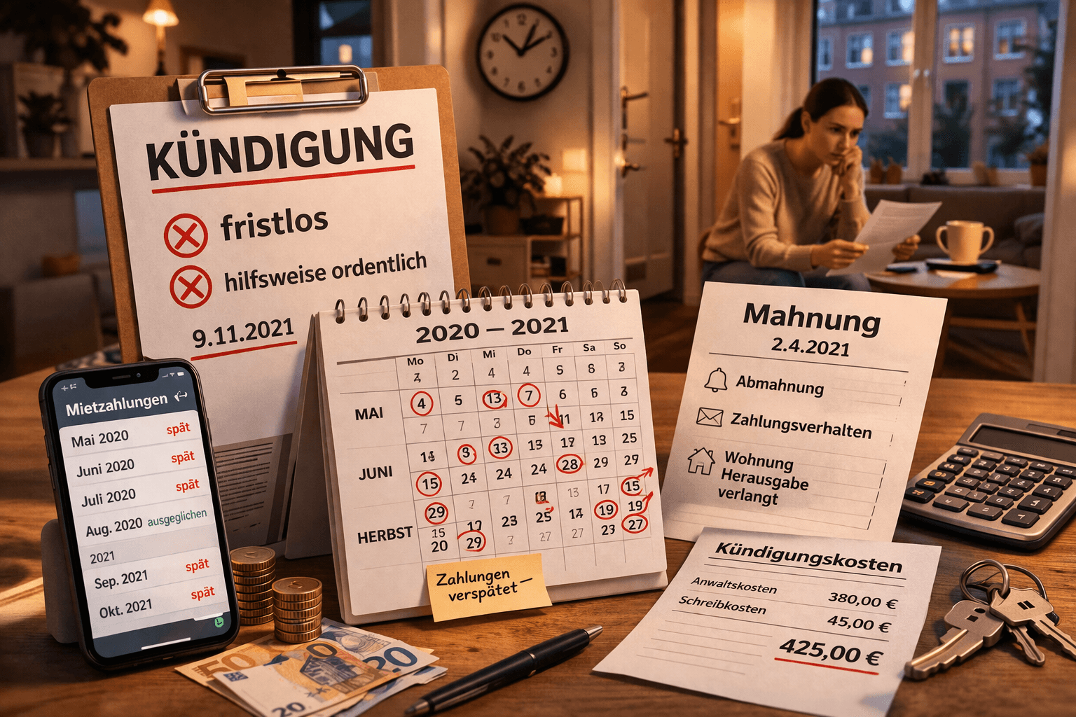 Illustration zum Mietrechtsfall „Kündigung wegen unpünktlicher Mietzahlungen“