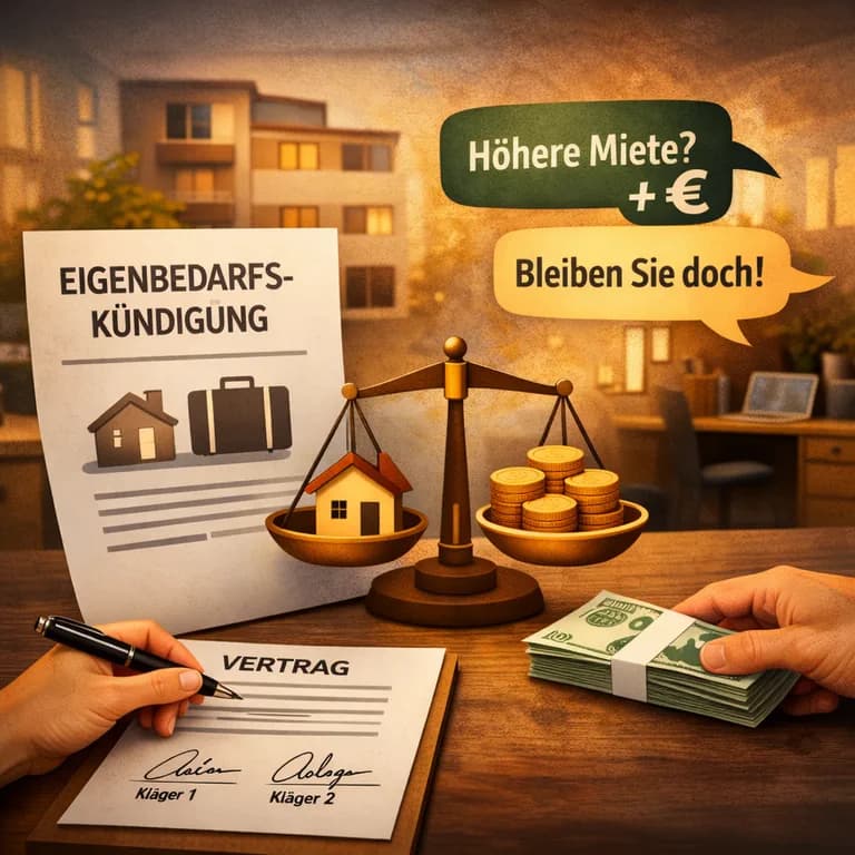 Illustration zum Mietrechtsfall „Eigenbedarfskündigung als Druckmittel für höhere Miete?“