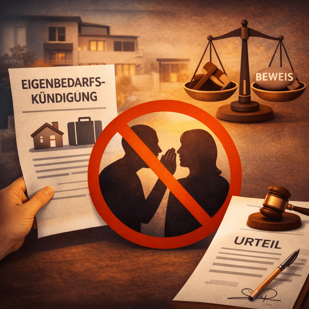 Illustration zum Mietrechtsfall „Eigenbedarfskündigung: Gerüchte sind kein Beweis“
