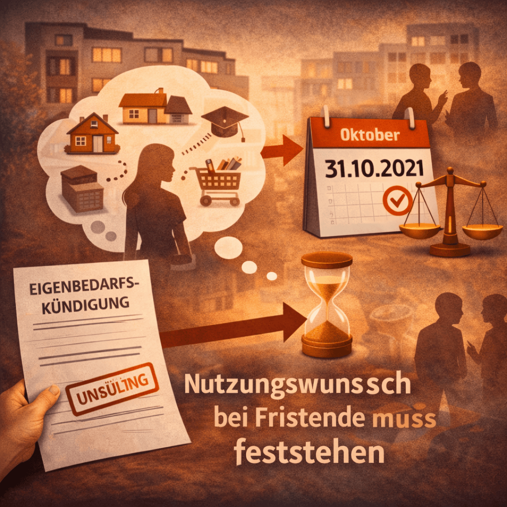 Illustration zum Mietrechtsfall „Eigenbedarfskündigung: Nutzungswunsch muss bei Fristende feststehen“