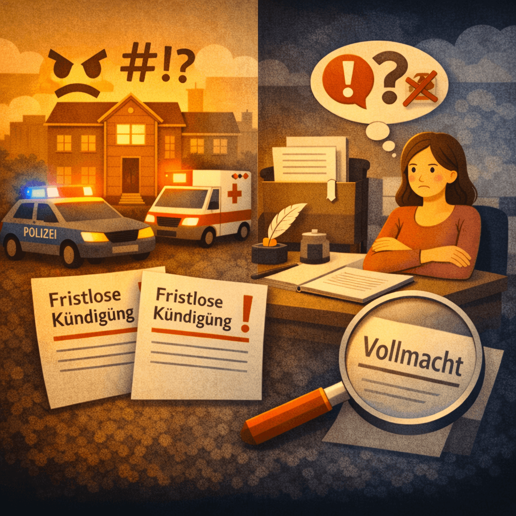 Illustration zum Mietrechtsfall „Fristlose Kündigung wegen wiederholter Hausfriedensstörungen“