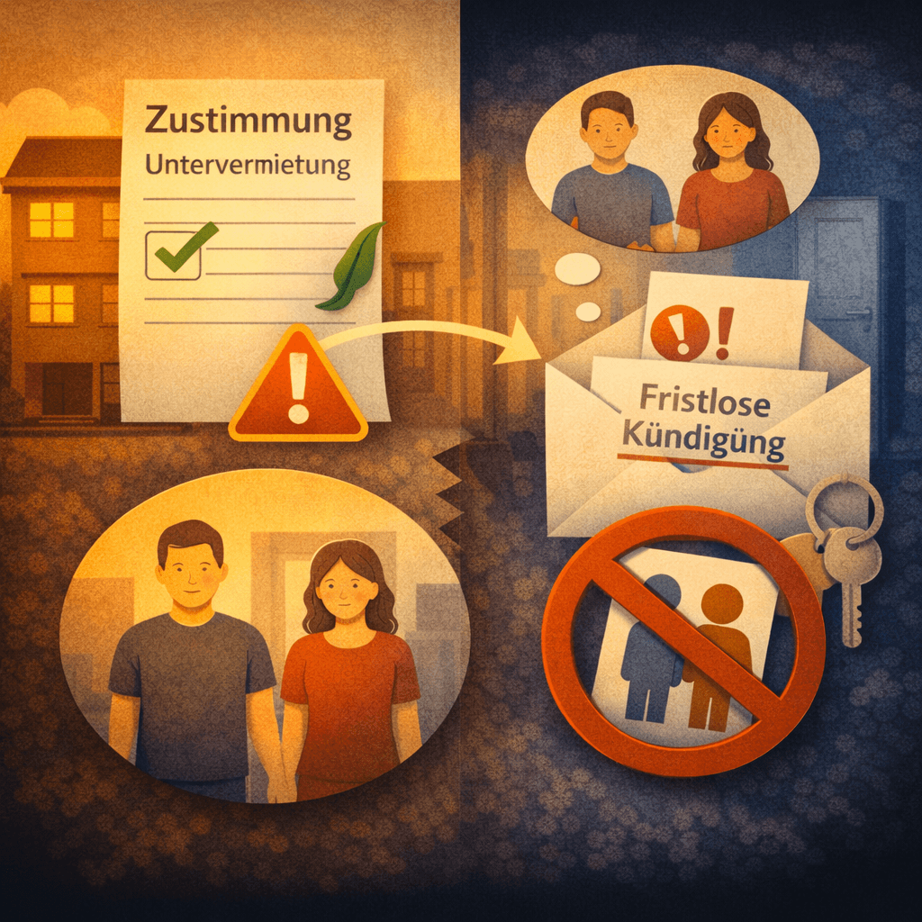 Illustration zum Mietrechtsfall „Fristlose Kündigung wegen unerlaubter Untervermietung“