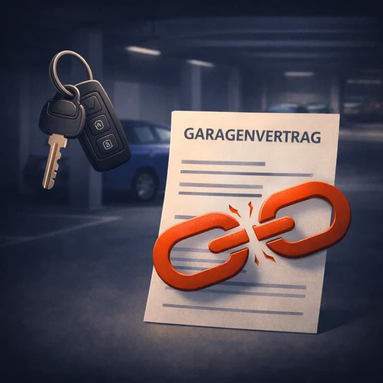 Illustration zum Mietrechtsfall „Stellplatz separat kündbar: Wann zählt der Garagenvertrag nicht zur Wohnung?“