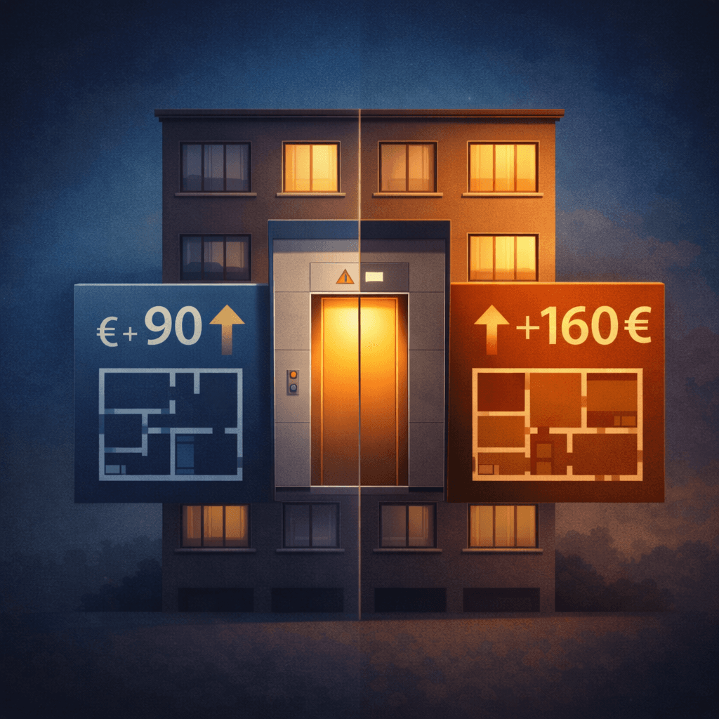 Illustration zum Mietrechtsfall „Aufzugseinbau im Haus: Verteilung der Modernisierungskosten nach Wohnfläche“