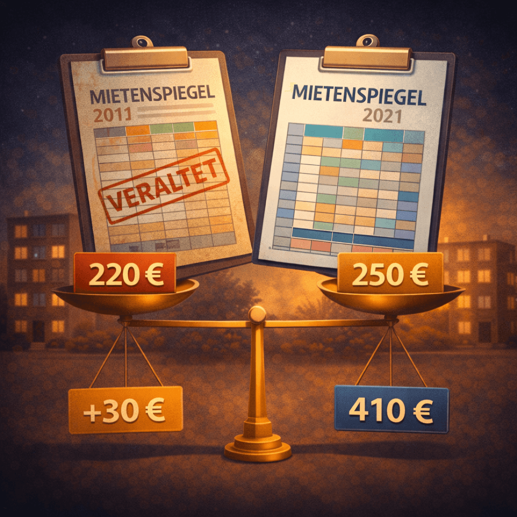 Illustration zum Mietrechtsfall „Mieterhöhung mit veraltetem Mietenspiegel“