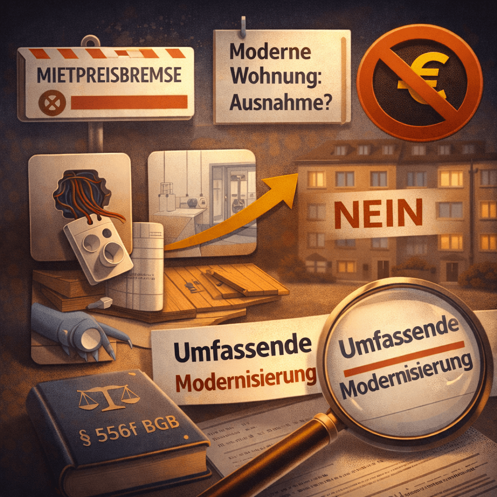 Illustration zum Mietrechtsfall „Mietpreisbremse: Umbau reicht nicht für eine umfassende Modernisierung“
